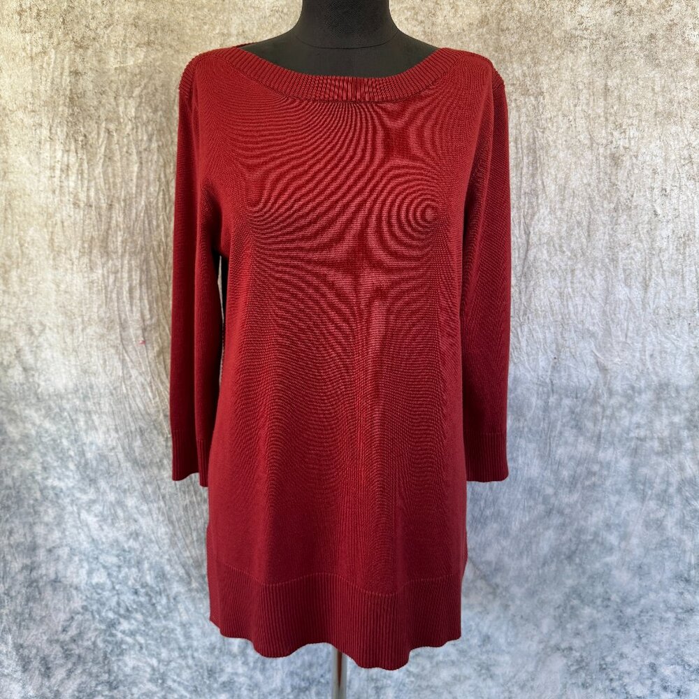 Adrienne Vittadini Brick Red Knit Tunic Sweater - Medium